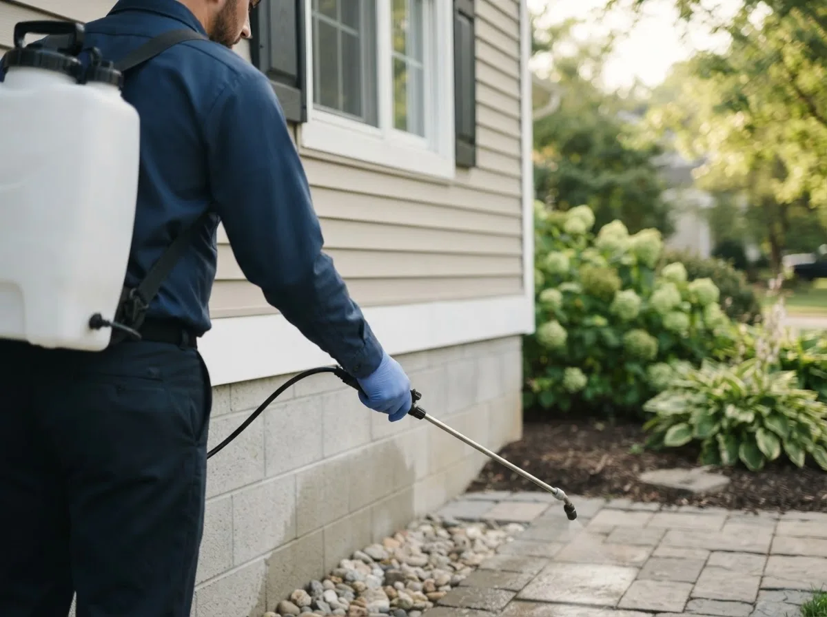 Pest control technician inspecting a home in Idamay, WV